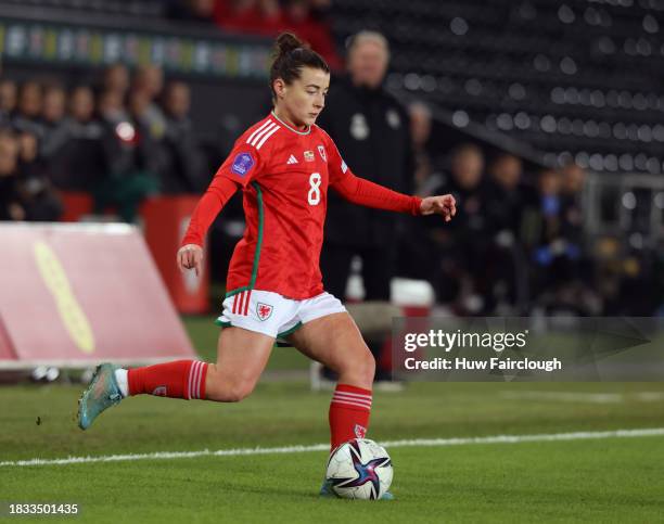 Angharad James of Wales in action during the UEFA Womens Nations League match between Wales and Germany at Swansea.com Stadium on December 05, 2023...
