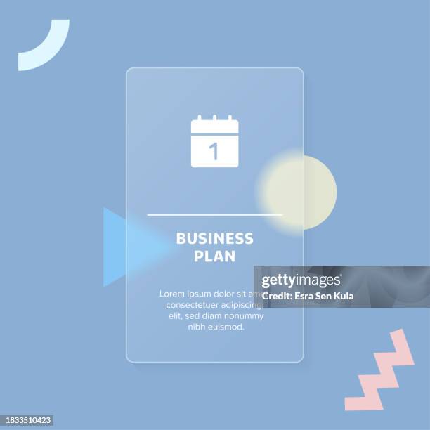 business plan solid icon concept web banner with trendy blurry glass morphism effect - user experience research stock illustrations