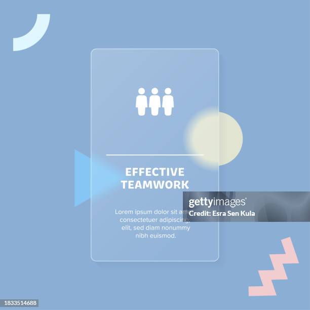 effective teamwork solid icon concept web banner with trendy blurry glass morphism effect - people solid background stock illustrations