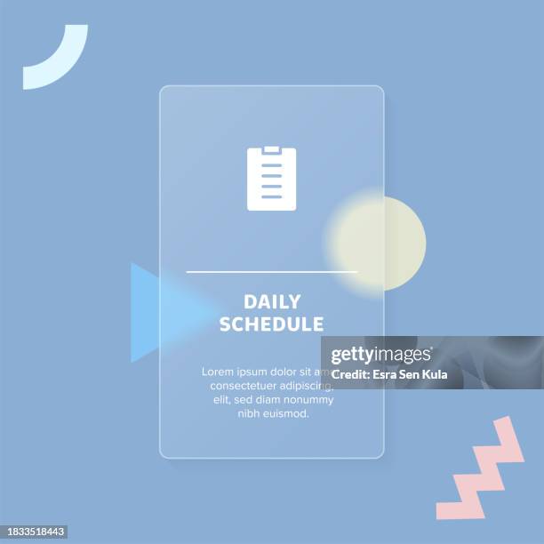daily schedule solid icon concept web banner with trendy blurry glass morphism effect - smooth process icon stock illustrations