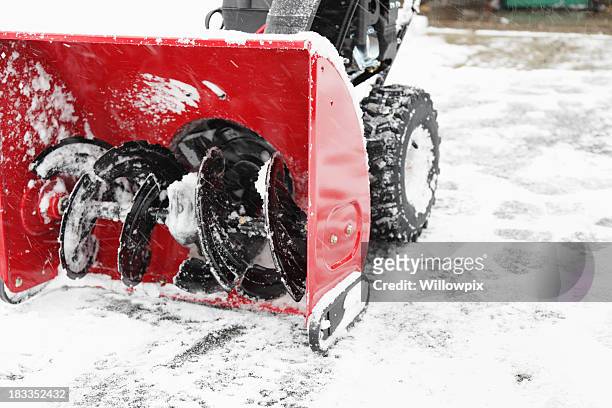 snowblower on driveway winter snow horizontal - snow blower stock pictures, royalty-free photos & images
