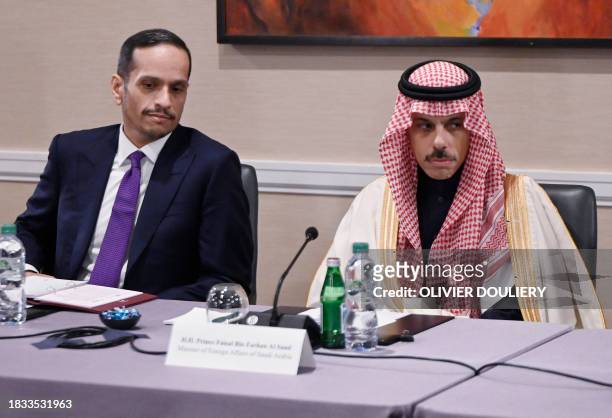 Qatari Prime Minister and Minister of Foreign Affairs Sheikh Mohammed bin Abdulrahman Al Thani and Saudi Foreign Minister Prince Faisal bin Farhan...