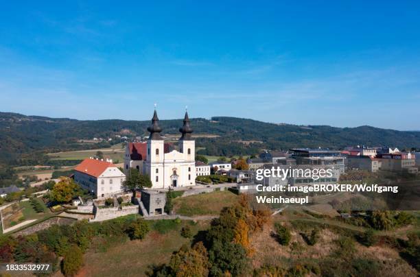 drone image, pilgrimage site maria taferl with basilica, nibelungengau, waldviertel, lower austria, austria - maria taferl stock pictures, royalty-free photos & images