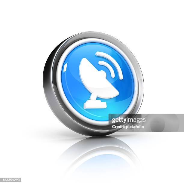 a blue and white satellite dish icon - television icon stock pictures, royalty-free photos & images