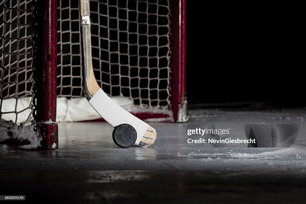 Ice Hockey Net, Puck, and Stick