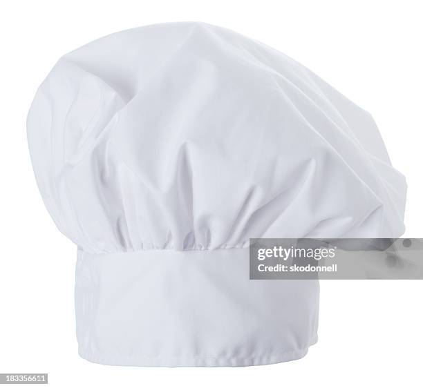 chef hat isolé sur fond blanc - toque de cuisinier photos et images de collection