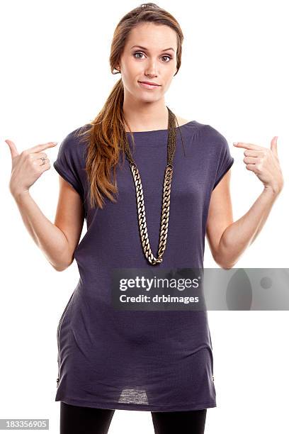 young woman pointing at herself - smug stock pictures, royalty-free photos & images