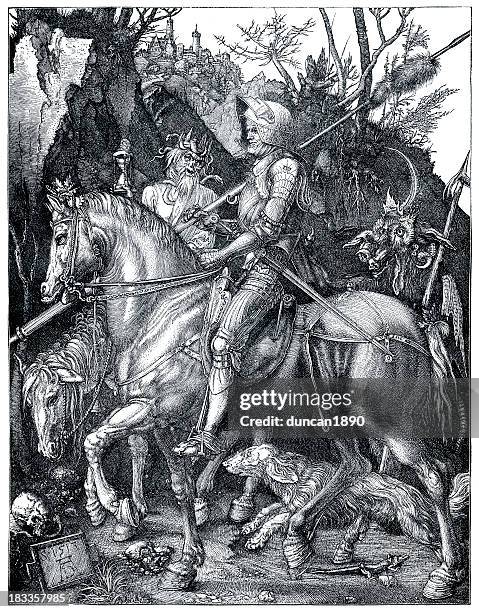 knight, tod und der devil - albrecht dürer stock-grafiken, -clipart, -cartoons und -symbole