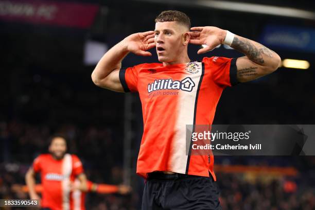 Ross Barkley of Luton Town celebrates after scoring the team's third goal during the Premier League match between Luton Town and Arsenal FC at...