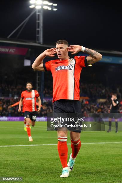 Ross Barkley of Luton Town celebrates after scoring the team's third goal during the Premier League match between Luton Town and Arsenal FC at...