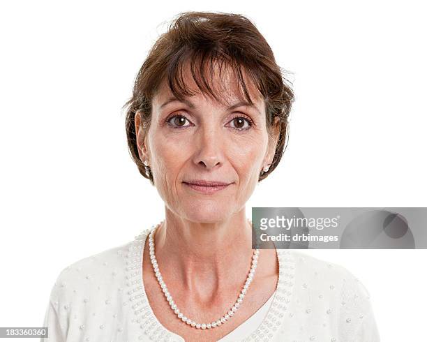 serious mature woman mug shot portrait - slim stock pictures, royalty-free photos & images