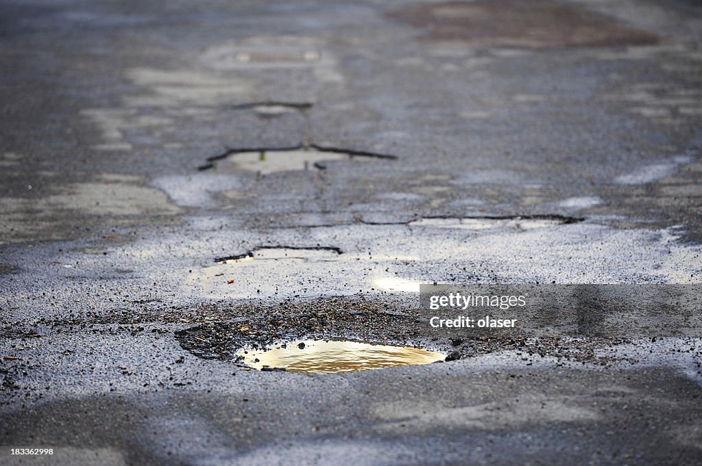 Schlagloch auf asphalt road