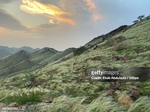 scenic view of mountains against sky during sunset,saudi arabia - saudi arabia landscape stock pictures, royalty-free photos & images