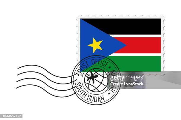 south sudan postage stamp. postcard vector illustration with south sudan national flag isolated on white background. - south sudan stock illustrations