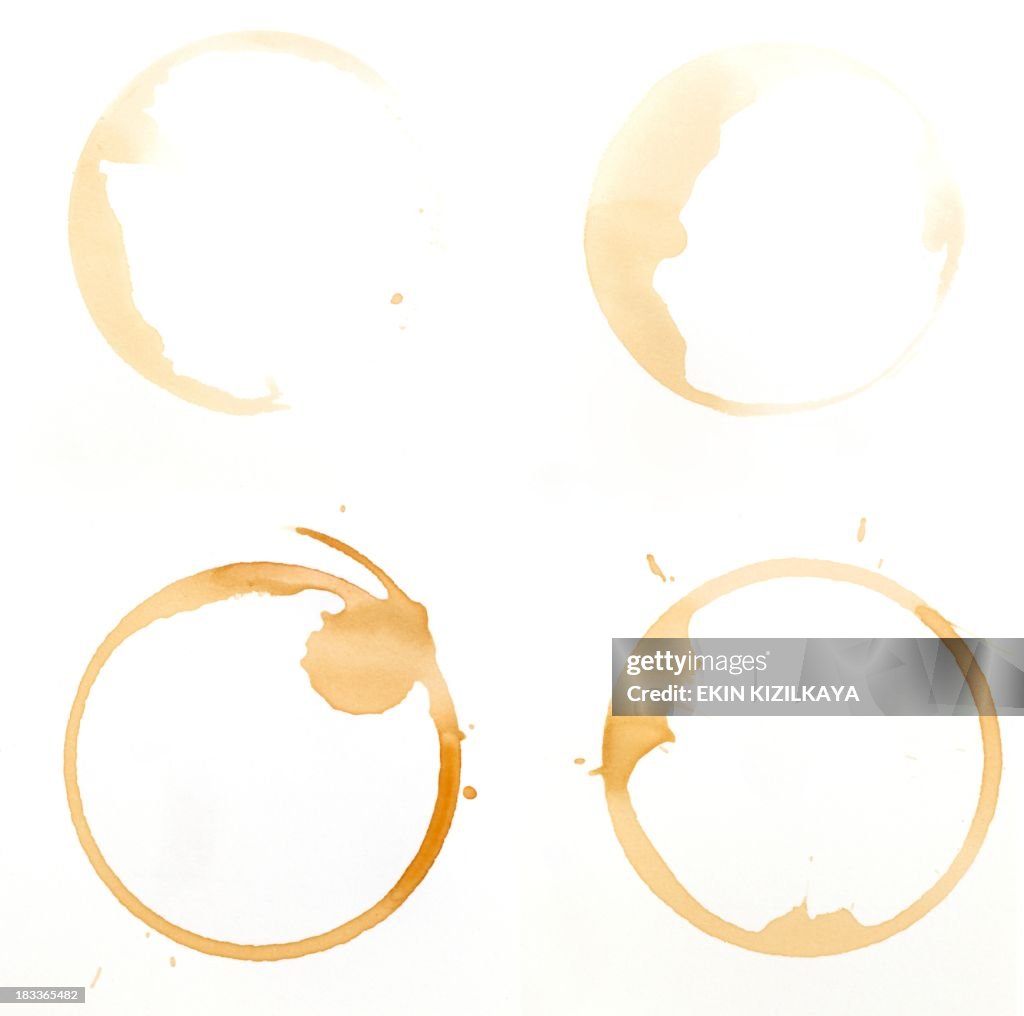 Coffee glass ring stains on a white background