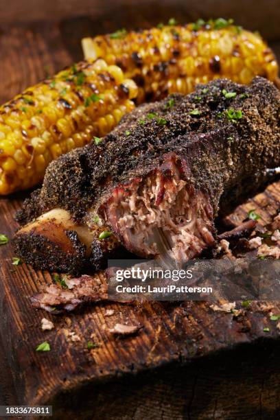 dry rub smoked beef ribs - animal rib cage stock pictures, royalty-free photos & images