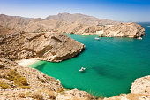 Beautiful Oman Coast Green Lagoon with Hidden Beach