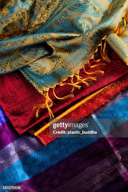 colorful  fabrics - silk sari stock pictures, royalty-free photos & images