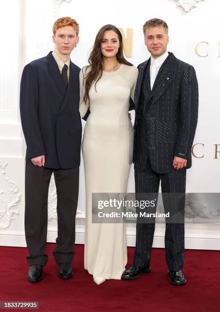 Luther Ford, Meg Bellamy and Ed McVey attend "The Crown" Finale Celebration at The Royal Festival Hall on December 05, 2023 in London, England.