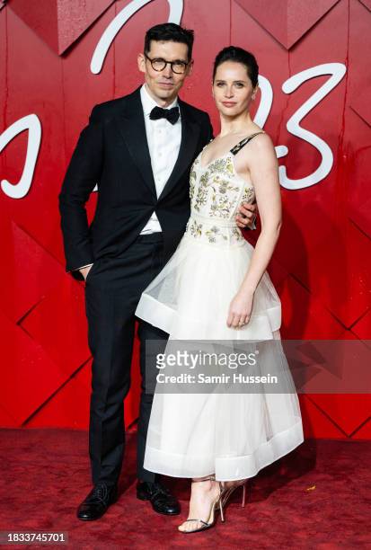Felicity Jones and Erdem Moralioglu attend The Fashion Awards 2023 presented by Pandora at the Royal Albert Hall on December 04, 2023 in London,...