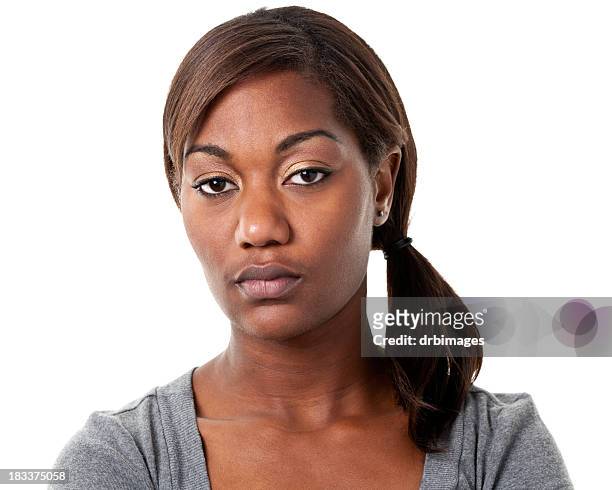 serious bored young woman - angry black woman stock pictures, royalty-free photos & images