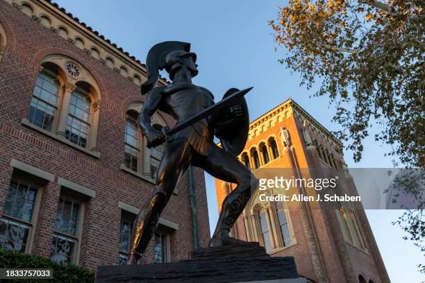 Los Angeles, CA A view of Tommy Trojan, officially known as the Trojan Shrine, at the University of Southern California campus in Los Angeles...