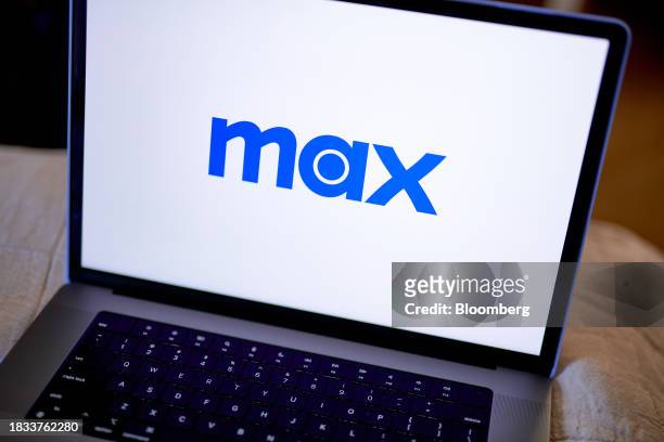 The Max logo on a laptop computer arranged in New York, US, on Friday, Dec. 8, 2023. Independent film company A24 will run its new movies exclusively...