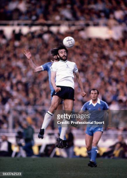 Ricky Villa of Tottenham Hotspur wins a header under pressure during the FA Cup final replay between Tottenham Hotspur and Manchester City at Wembley...