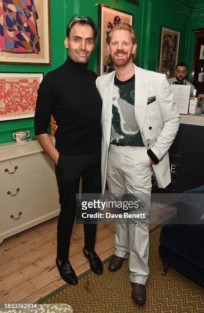 Jeetendr Sehdev and Alistair Guy attend Alistair Guy's birthday cocktail party at Hackett London, Savile Row, on December 8, 2023 in London, England.