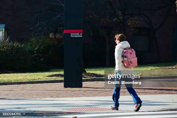 Sign for the University of Pennsylvania on campus in Philadelphia, Pennsylvania, US, on Friday, Dec. 8, 2023. Penn was sued by a pair of students who...
