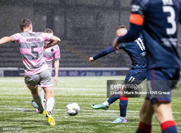 Raith Rovers' Callum Smith scores to make it 3-3 during a cinch Championship match between Raith Rovers and Partick Thistle at Stark's Park, on...