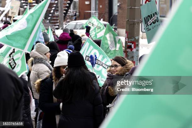 Public sector workers and supporters during a strike outside Verdun Hospital in Montreal, Quebec, Canada, on Friday, Dec. 8, 2023. As many as 600,000...