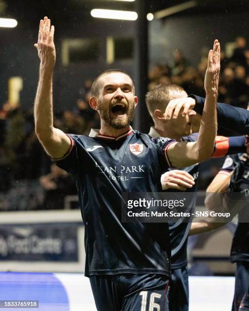 Raith Rovers' Sam Stanton celebrates scoring to make it 4-3 during a cinch Championship match between Raith Rovers and Partick Thistle at Stark's...