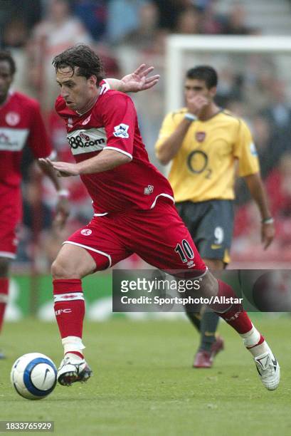 September 10: Fabio Rochemback of Middlesbrough on the ball during the Premier League match between Middlesbrough and Arsenal at Riverside Stadium on...