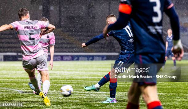 Raith's Callum Smith scores to make it 3-3 during a cinch Championship match between Raith Rovers and Partick Thistle at Stark's Park, on December 08...