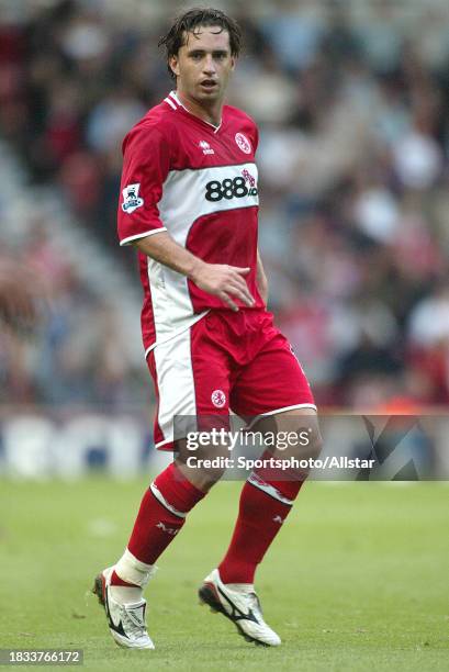 September 10: Fabio Rochemback of Middlesbrough running during the Premier League match between Middlesbrough and Arsenal at Riverside Stadium on...