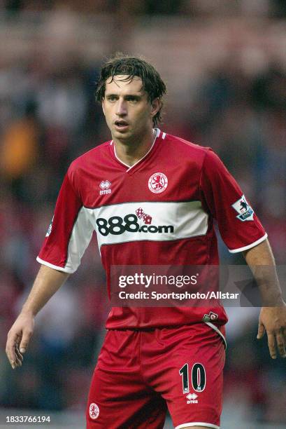 September 10: Fabio Rochemback of Middlesbrough in action during the Premier League match between Middlesbrough and Arsenal at Riverside Stadium on...