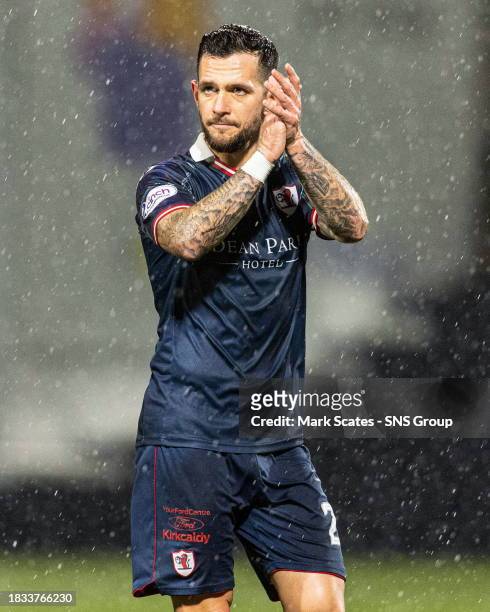 Raith's Dylan Easton applauds fans as he is substituted off during a cinch Championship match between Raith Rovers and Partick Thistle at Stark's...
