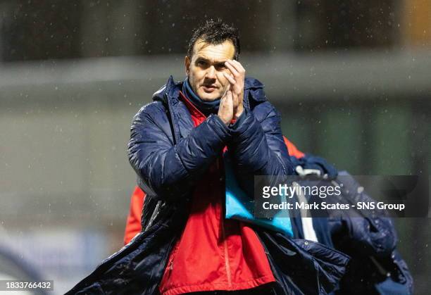 Raith Manager Ian Murray applauds fans at full time during a cinch Championship match between Raith Rovers and Partick Thistle at Stark's Park, on...