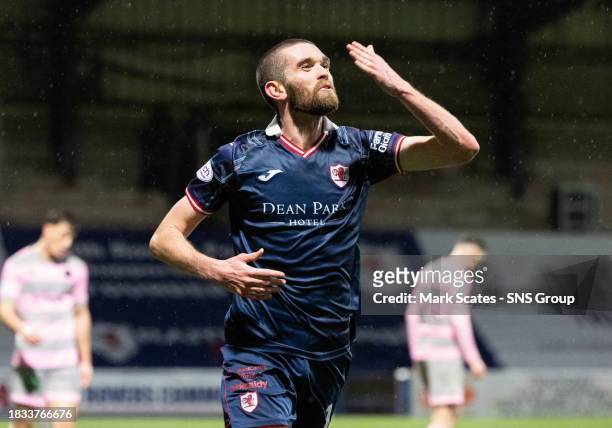 Raith's Sam Stanton celebrates scoring to make it 4-3 during a cinch Championship match between Raith Rovers and Partick Thistle at Stark's Park, on...