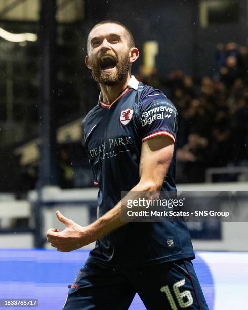 Raith Rovers' Sam Stanton celebrates scoring to make it 4-3 during a cinch Championship match between Raith Rovers and Partick Thistle at Stark's...