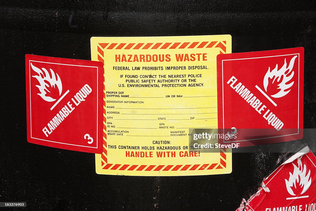 Hazardous Waste Lables on a Barrel of Chemicals