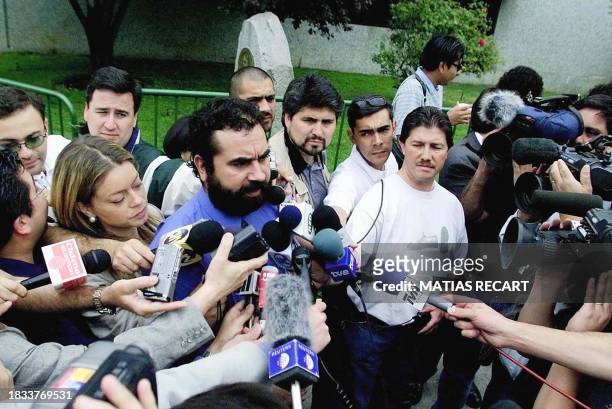 Hugo Gutierrez , one of the lawyers in case of violations under the former military dictatorship of General Augusto Pinochet, speaks to press outside...