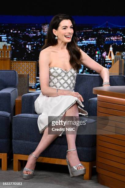 Episode 1887 -- Pictured: Actress Anne Hathaway during an interview on Friday, December 8, 2023 --