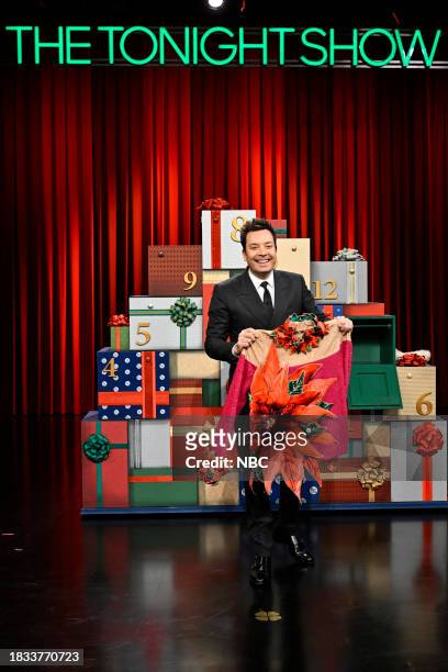 Episode 1887 -- Pictured: Host Jimmy Fallon during "12 Days of Xmas Sweaters - Door 11" on Friday, December 8, 2023 --
