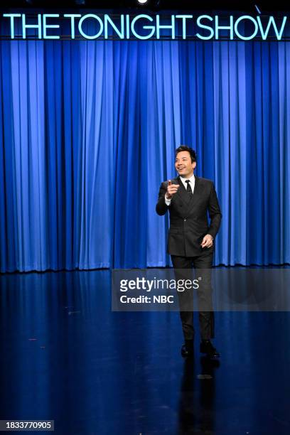 Episode 1887 -- Pictured: Host Jimmy Fallon during the monologue on Friday, December 8, 2023 --