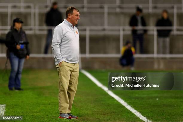 Head Coach Mike Noonan of the Clemson Tigers coaches against the West Virginia Mountaineers during the Division I Men's Soccer Semifinals held at the...