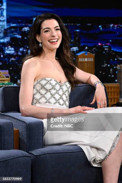 Episode 1887 -- Pictured: Actress Anne Hathaway during an interview on Friday, December 8, 2023 --