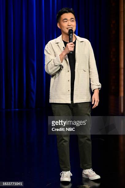Episode 1887 -- Pictured: Comedian Fumi Abe performs on Friday, December 8, 2023 --