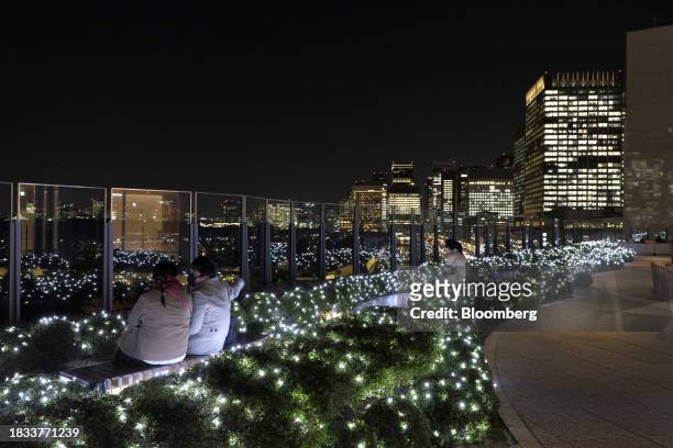 Park View Garden decorated with Christmas lights at Tokyo Midtown Hibiya in the Yurakucho area of Tokyo, Japan, on Friday, Japan, on Dec. 8, 2023....